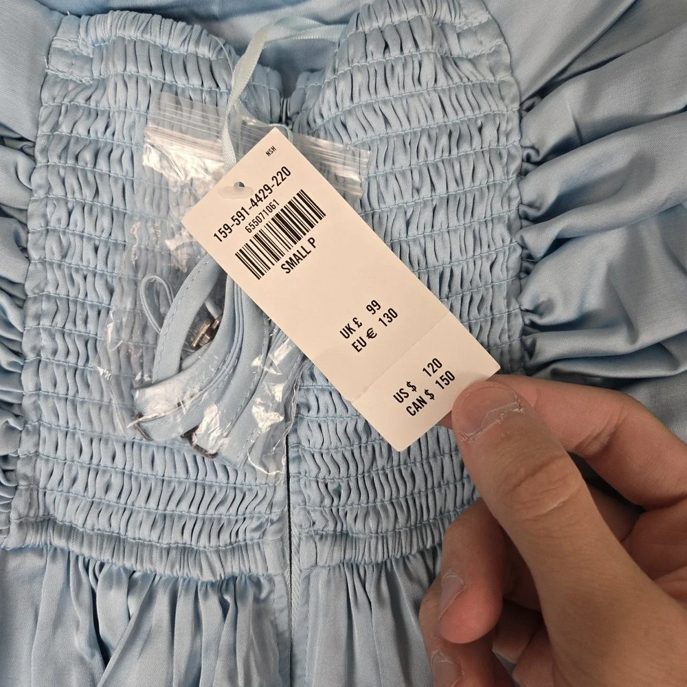 Abercrombie & Fitch Dress‎ Womens Small Petite Light Blue Stain Maxi Prom NWT